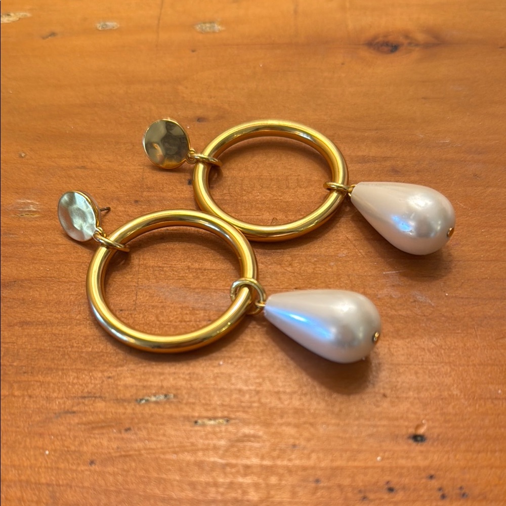 J.Crew Gold Hoop Earrings with Pearl Drops